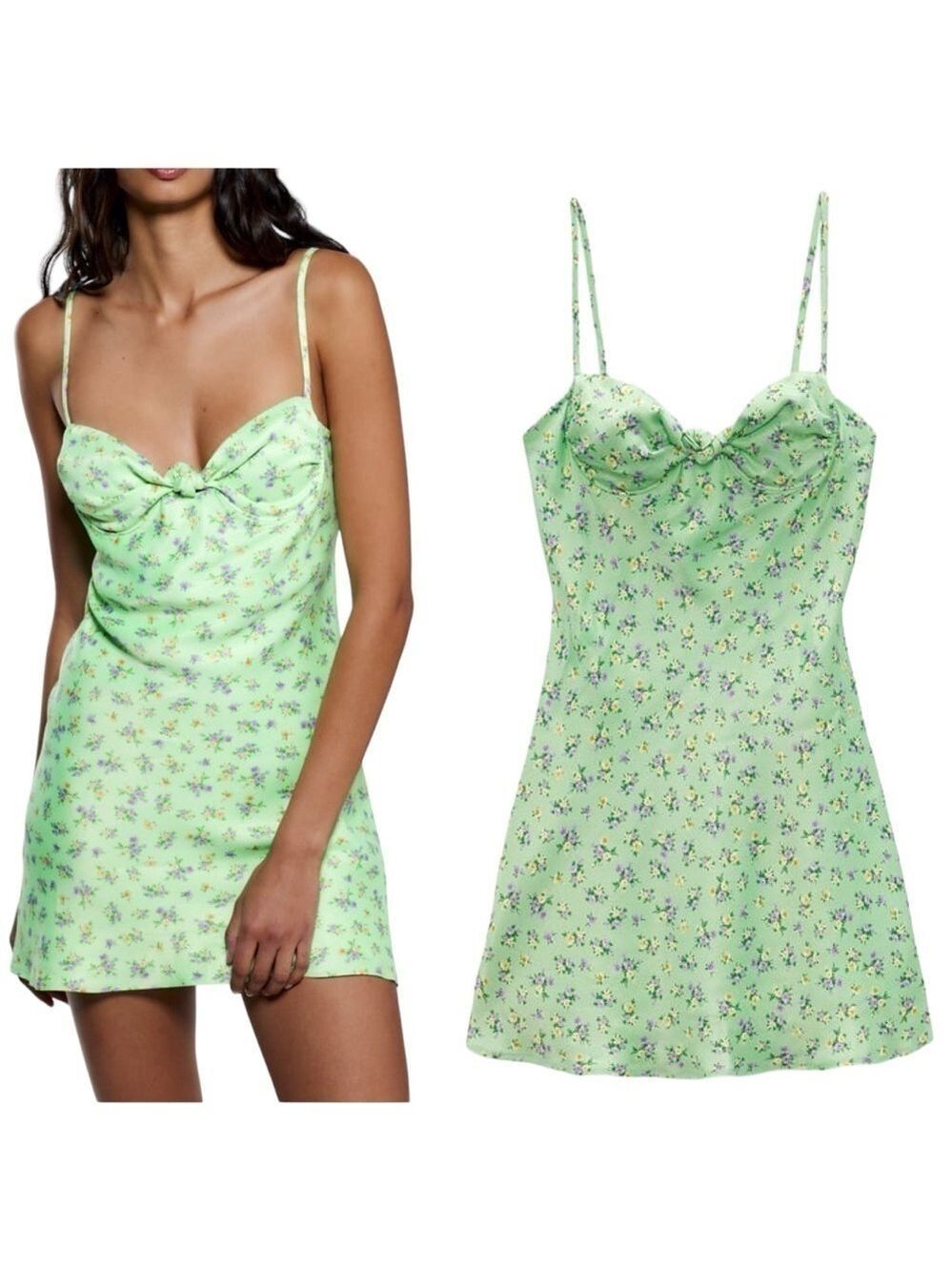 Zara Satin Effect Floral Print Spaghetti Strap Mini Summer Dress